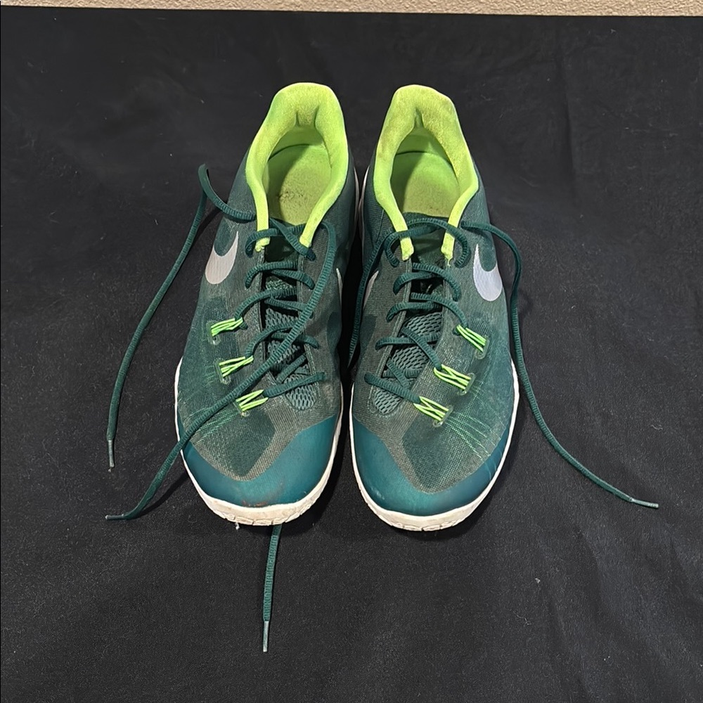 Teal and Neon Green Low-Top Sneakers with Breathable Mesh